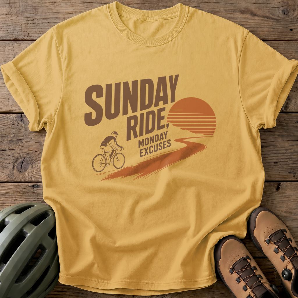 Sunday Ride Monday Excuses Tee — mustard