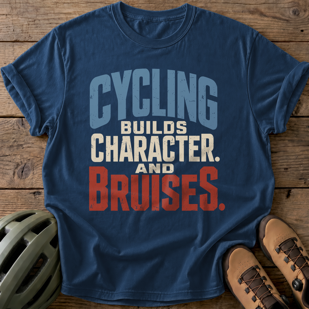 Cycling Builds Character Tee — navy