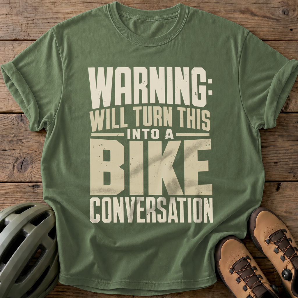 Bike Conversation Warning Tee — moss