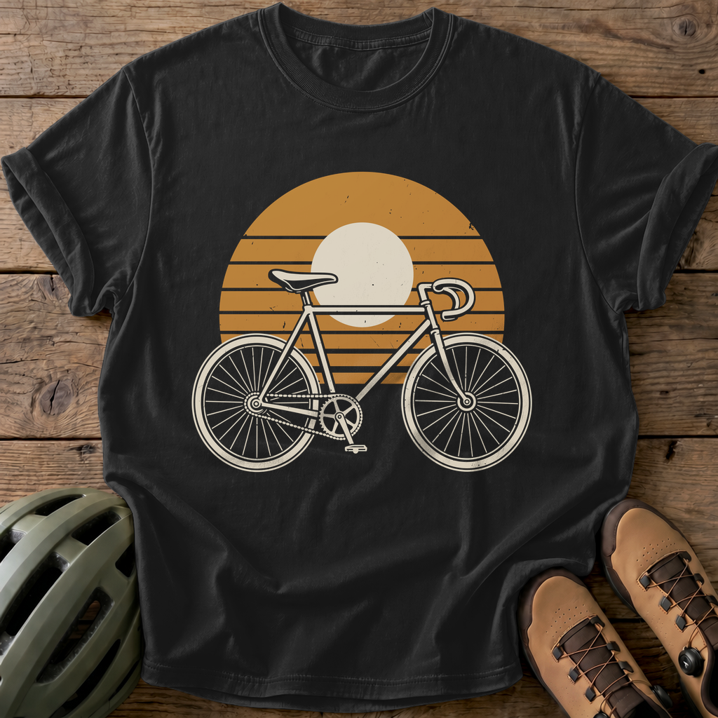 Retro Bike Sunset Tee — black