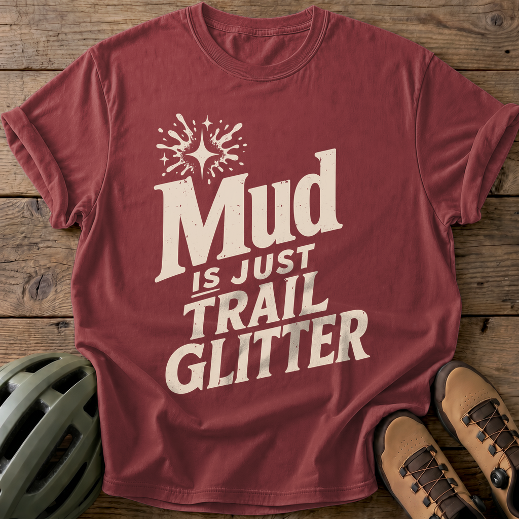Mud Is Just Trail Glitter Tee — brick
