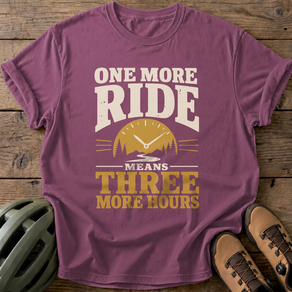 One More Ride Means Three More Hours Tee — berry