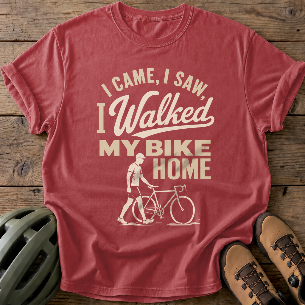 I Walked My Bike Home Tee — crimson