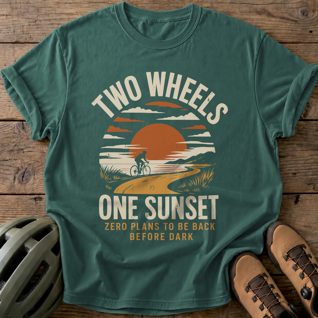 Two Wheels One Sunset Tee — blue-spruce