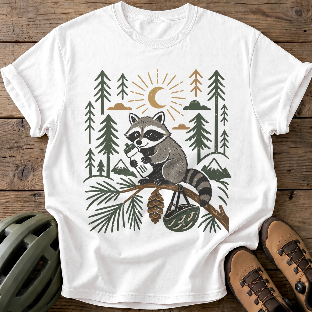 Raccoon Cyclist Tee — white