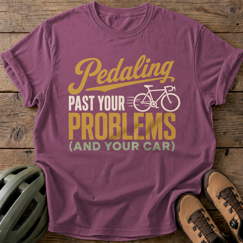 Pedaling Past Your Problems Tee — berry