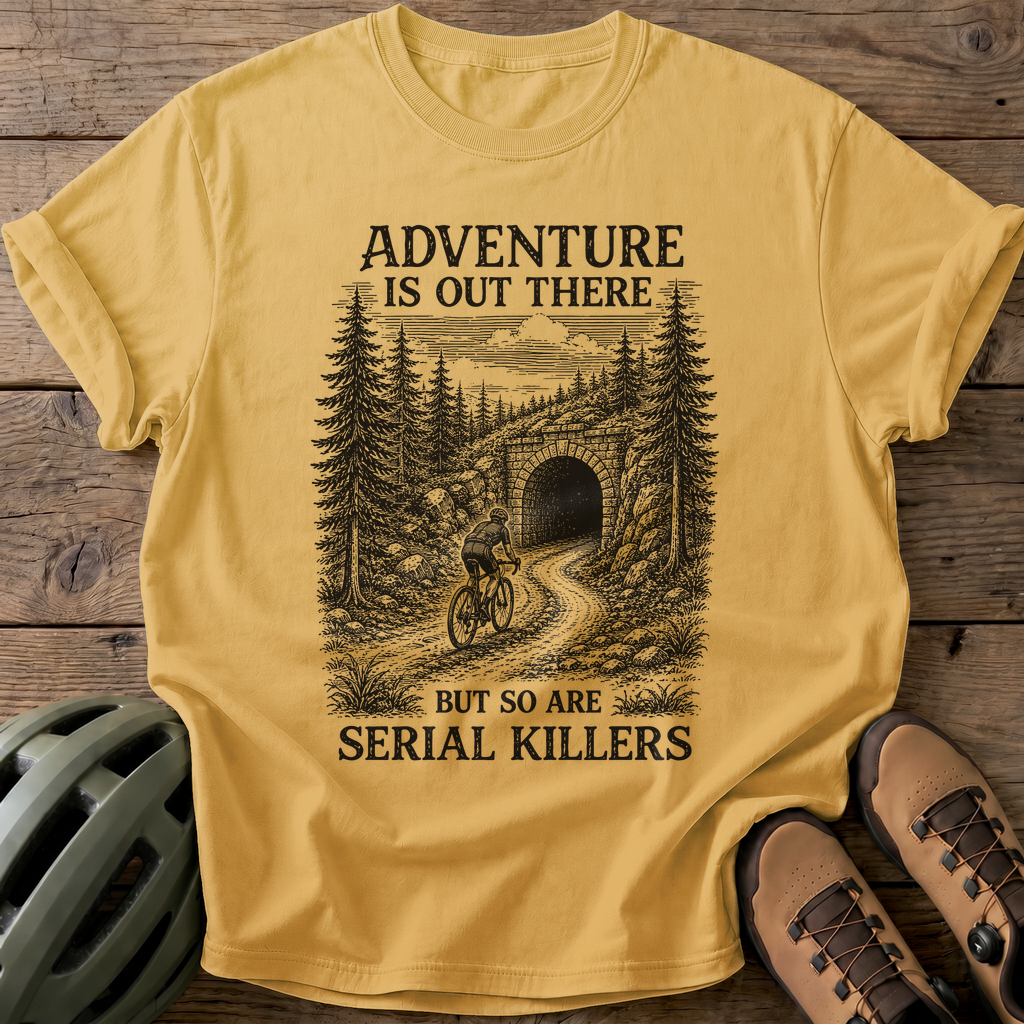 Adventure & Serial Killers Tee — mustard