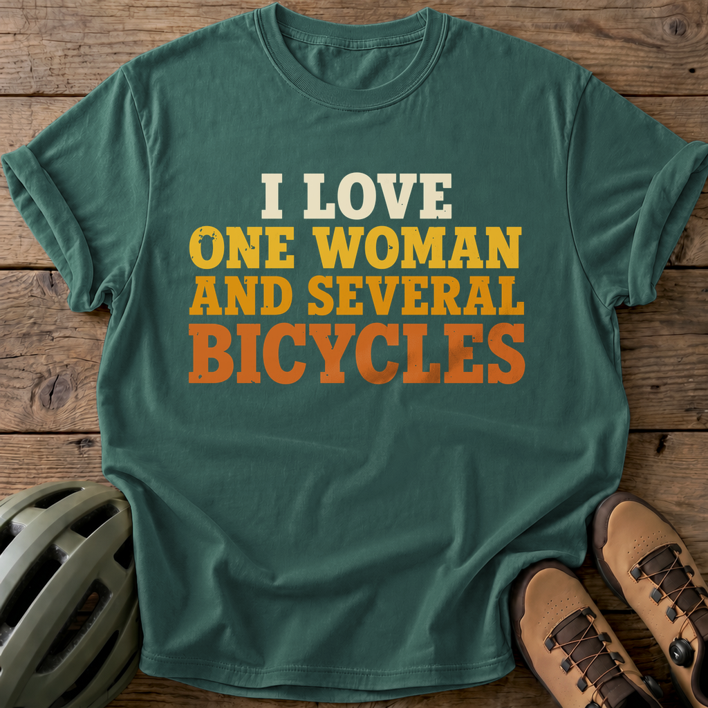 One Woman Several Bicycles Tee — blue-spruce