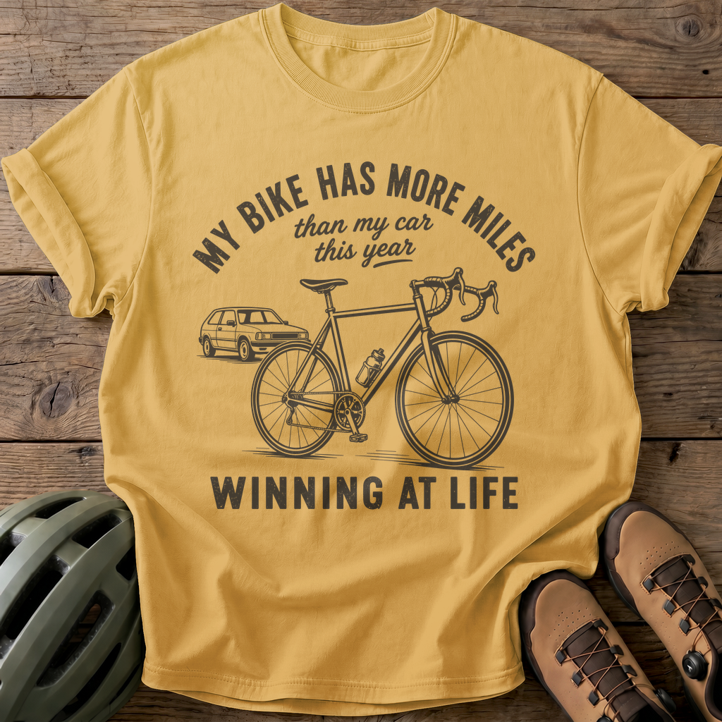 Bike Miles Win Tee — mustard