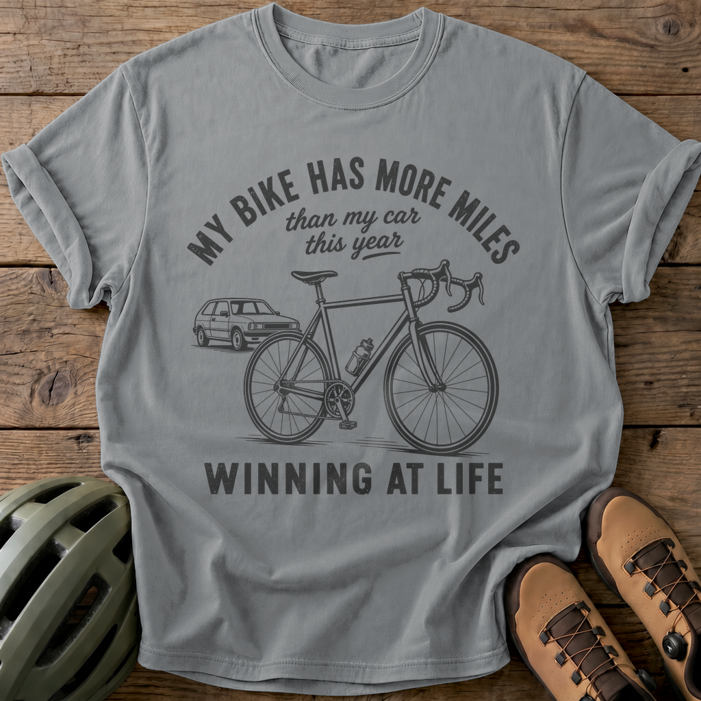Bike Miles Win Tee — grey