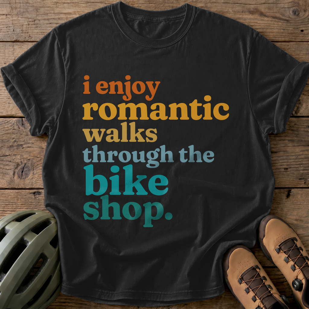 Romantic Bike Shop Walks Tee — black