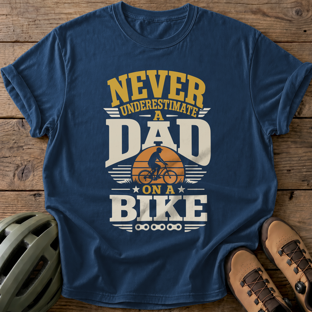 Never Underestimate A Dad On A Bike Tee — navy