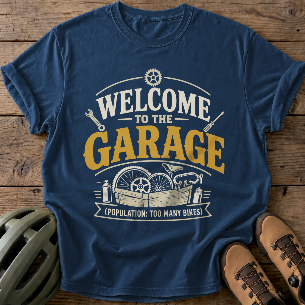 Welcome To The Garage Tee — navy