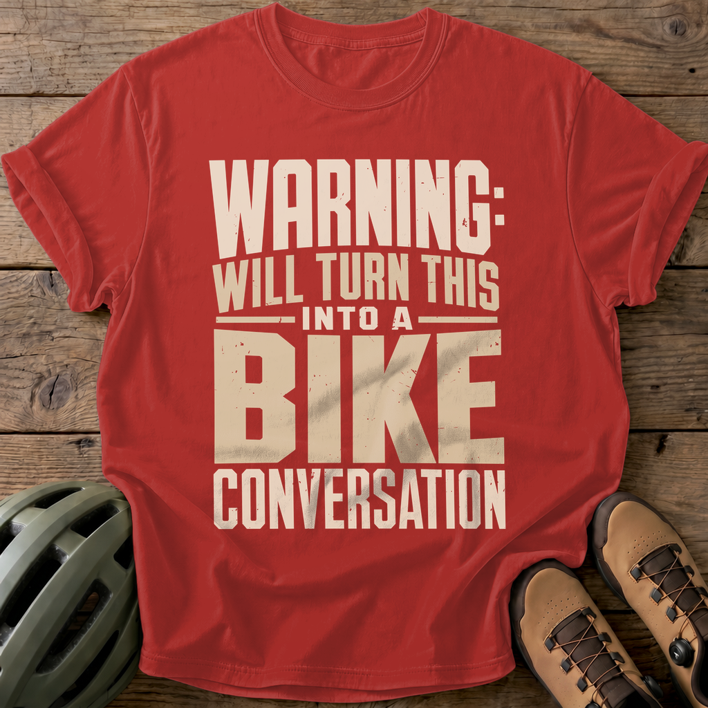 Bike Conversation Warning Tee — red