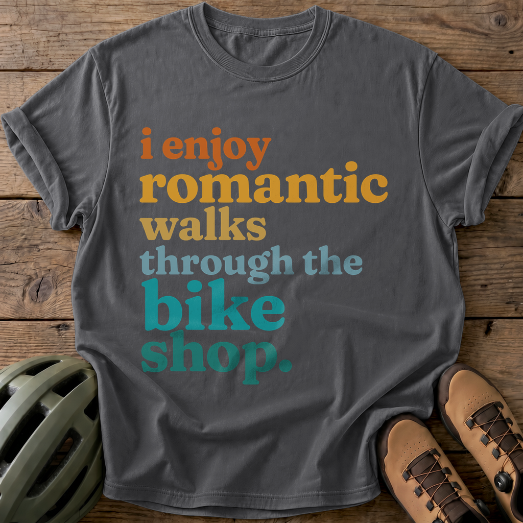 Romantic Bike Shop Walks Tee — pepper