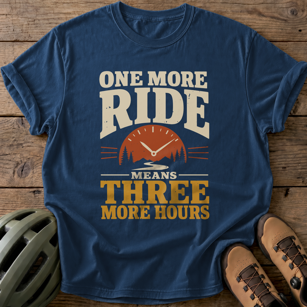 One More Ride Means Three More Hours Tee — navy