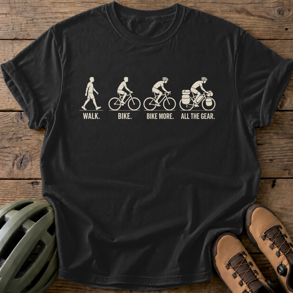 Walk. Bike. Bike More. All The Gear Tee — black