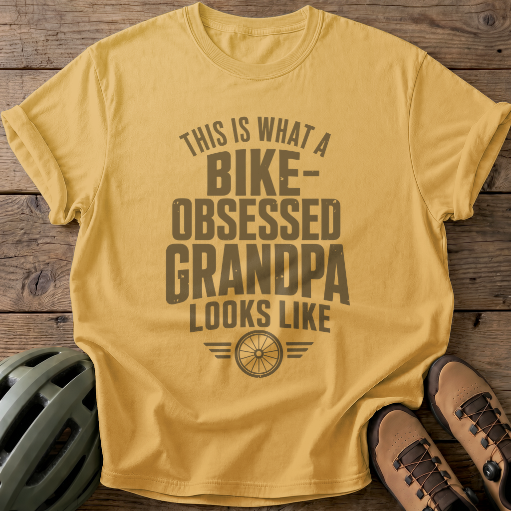 Bike-Obsessed Grandpa Tee — mustard