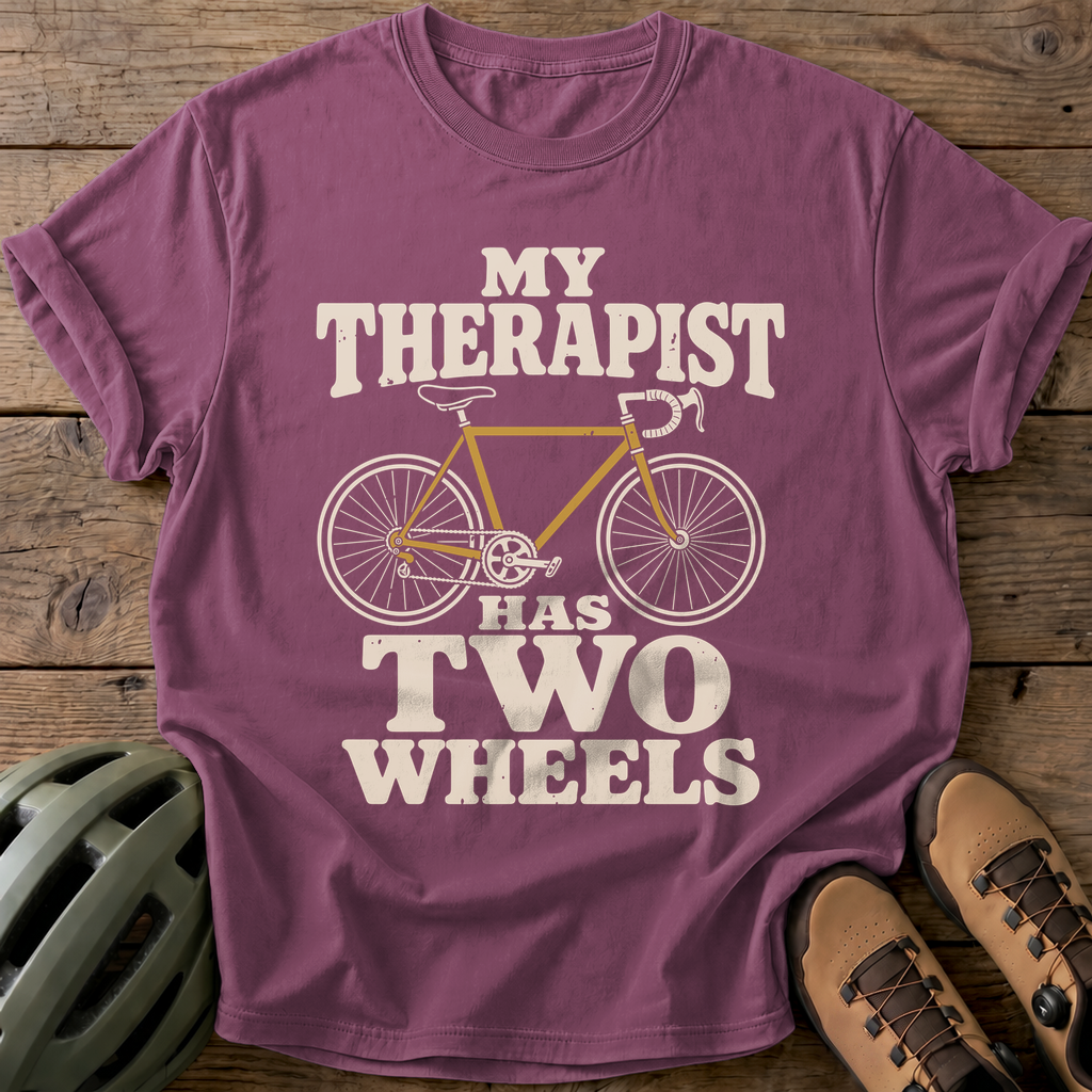 My Therapist Has Two Wheels Tee — berry