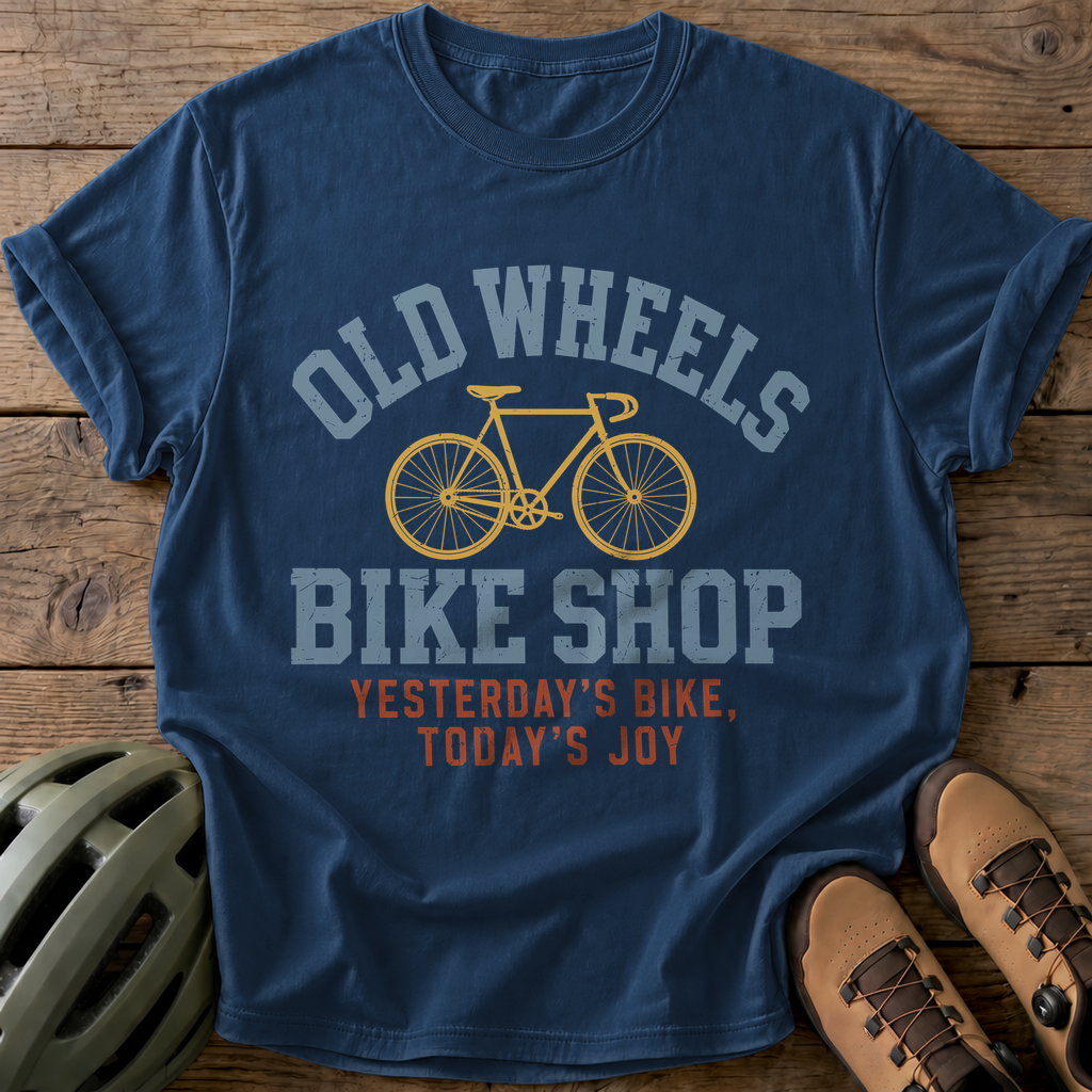 Old Wheels Bike Shop Tee — navy