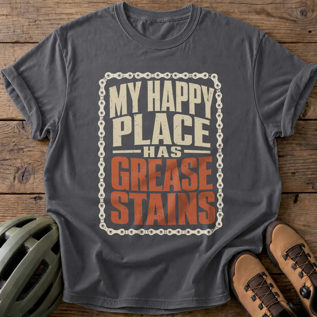 My Happy Place Has Grease Stains Tee — pepper