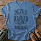 Never Underestimate A Dad On A Bike Tee — blue-jean