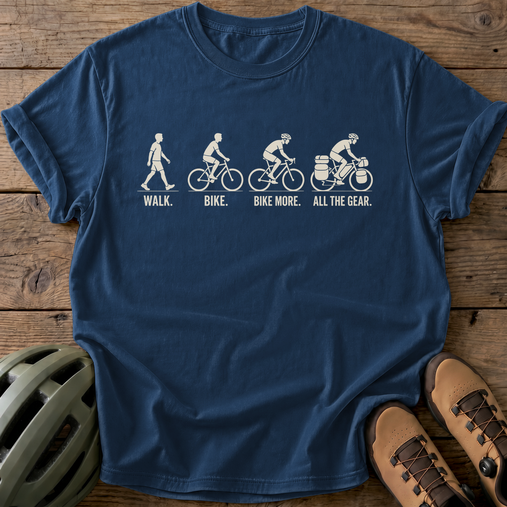 Walk. Bike. Bike More. All The Gear Tee — navy