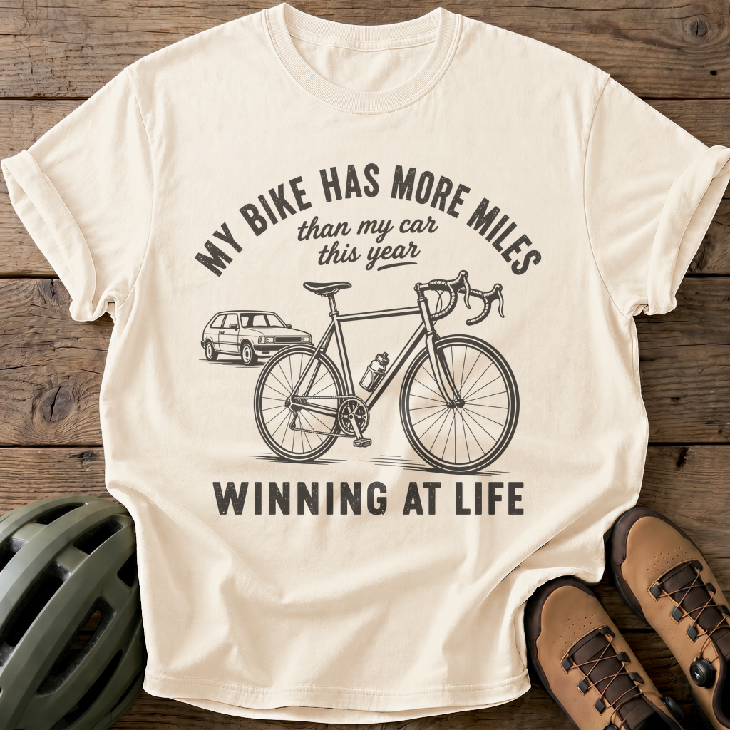 Bike Miles Win Tee — ivory