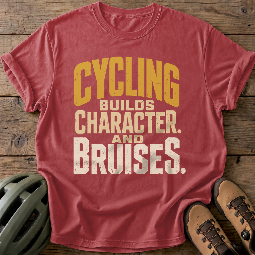 Cycling Builds Character Tee — crimson
