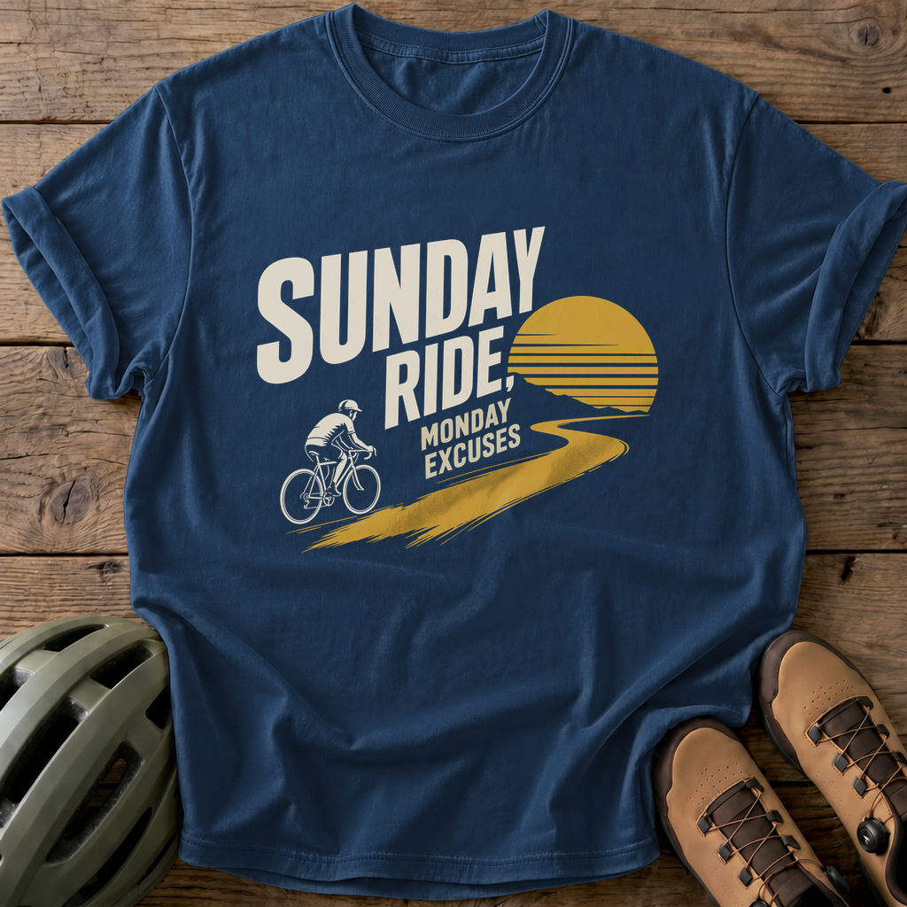 Sunday Ride Monday Excuses Tee — navy