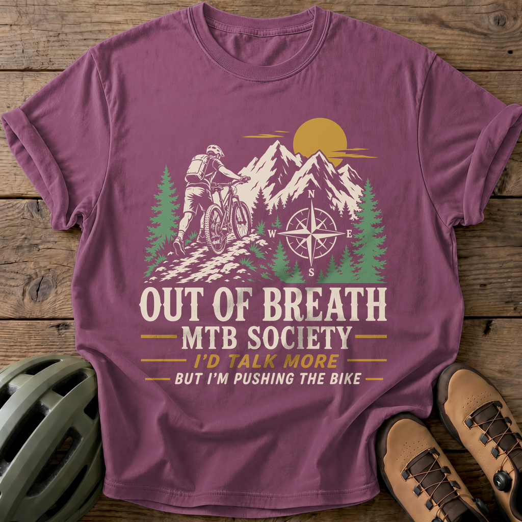 Out Of Breath MTB Society Tee — berry