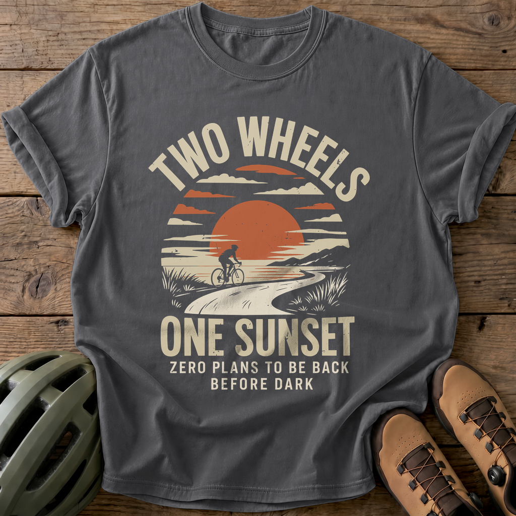 Two Wheels One Sunset Tee — pepper