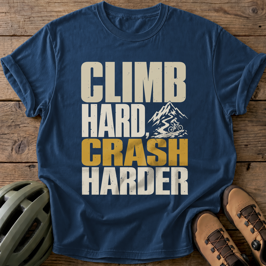 Climb Hard Crash Harder Tee — navy