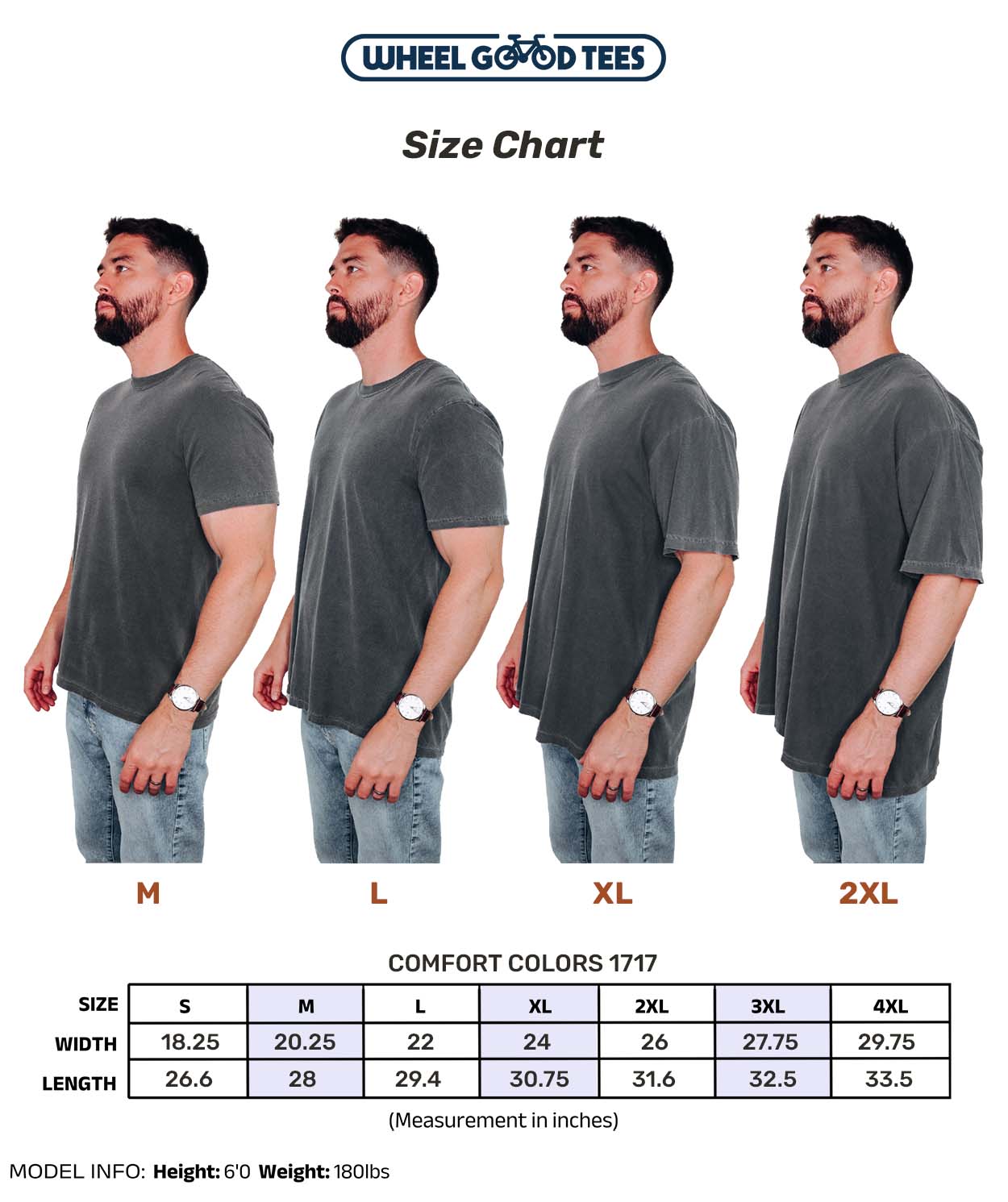 Love Chain Tee size chart
